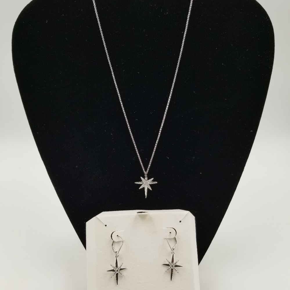 Elle Sterling Sliver Star Necklace & Earrings 925
